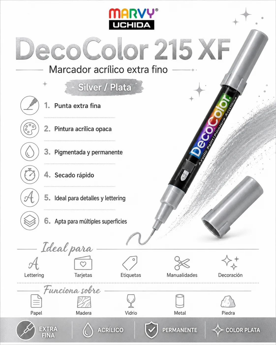 Marcador DecoColor 215 Fino Plata