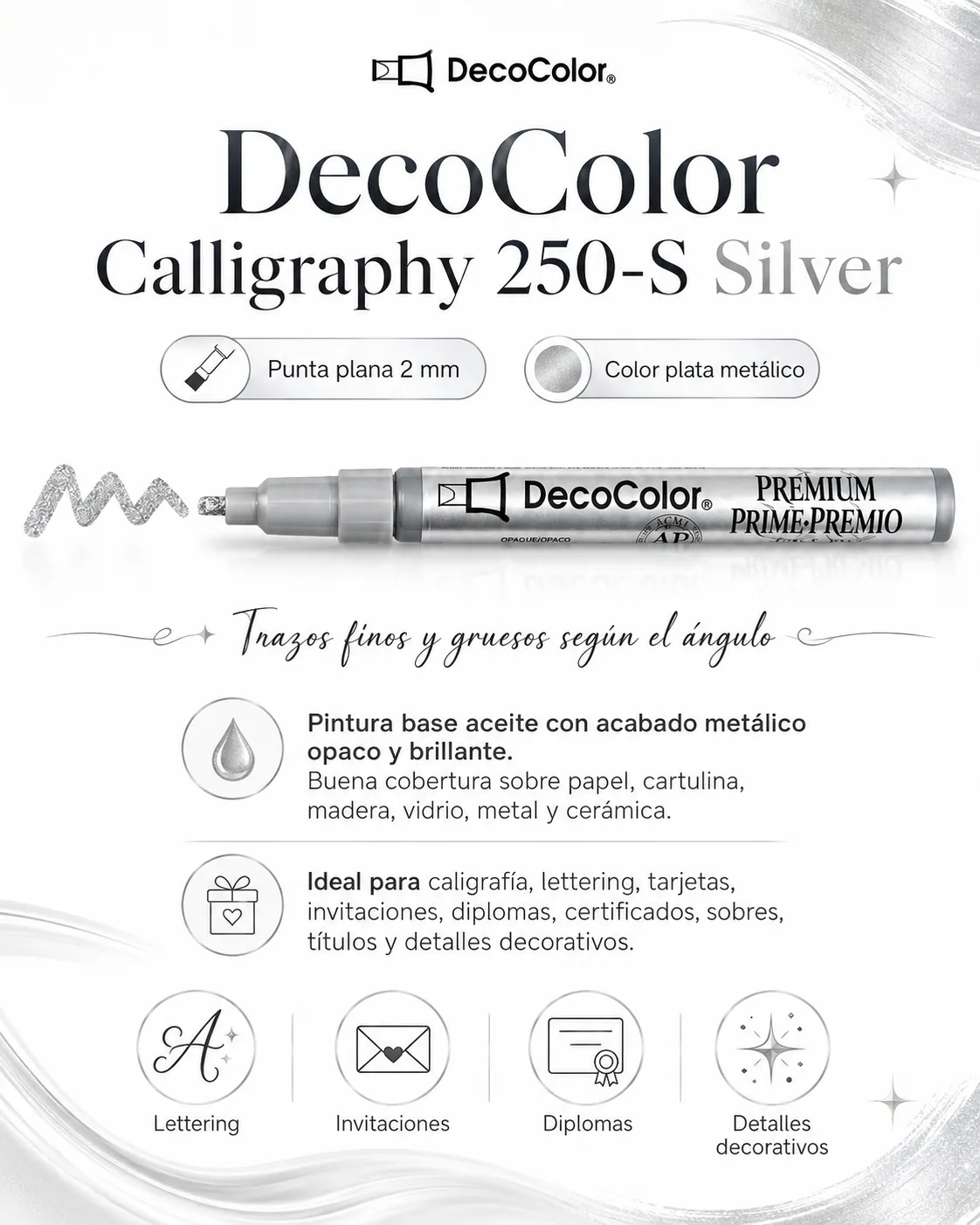 Marcador DecoColor Caligra. Plata