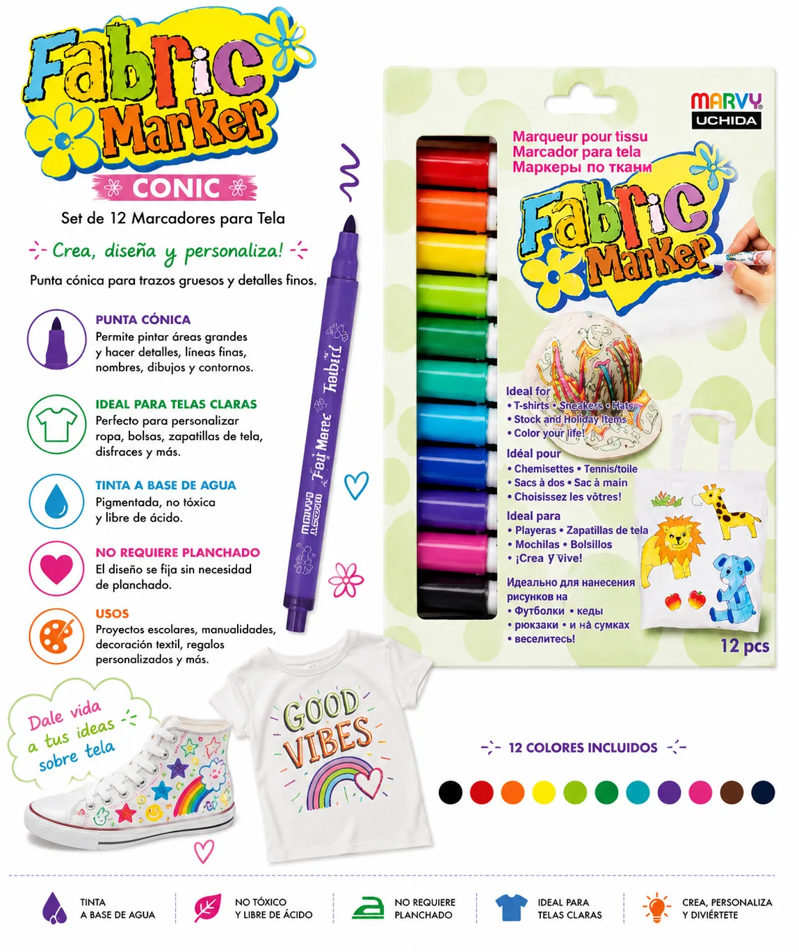 Set Marcador Tela 12 Colores