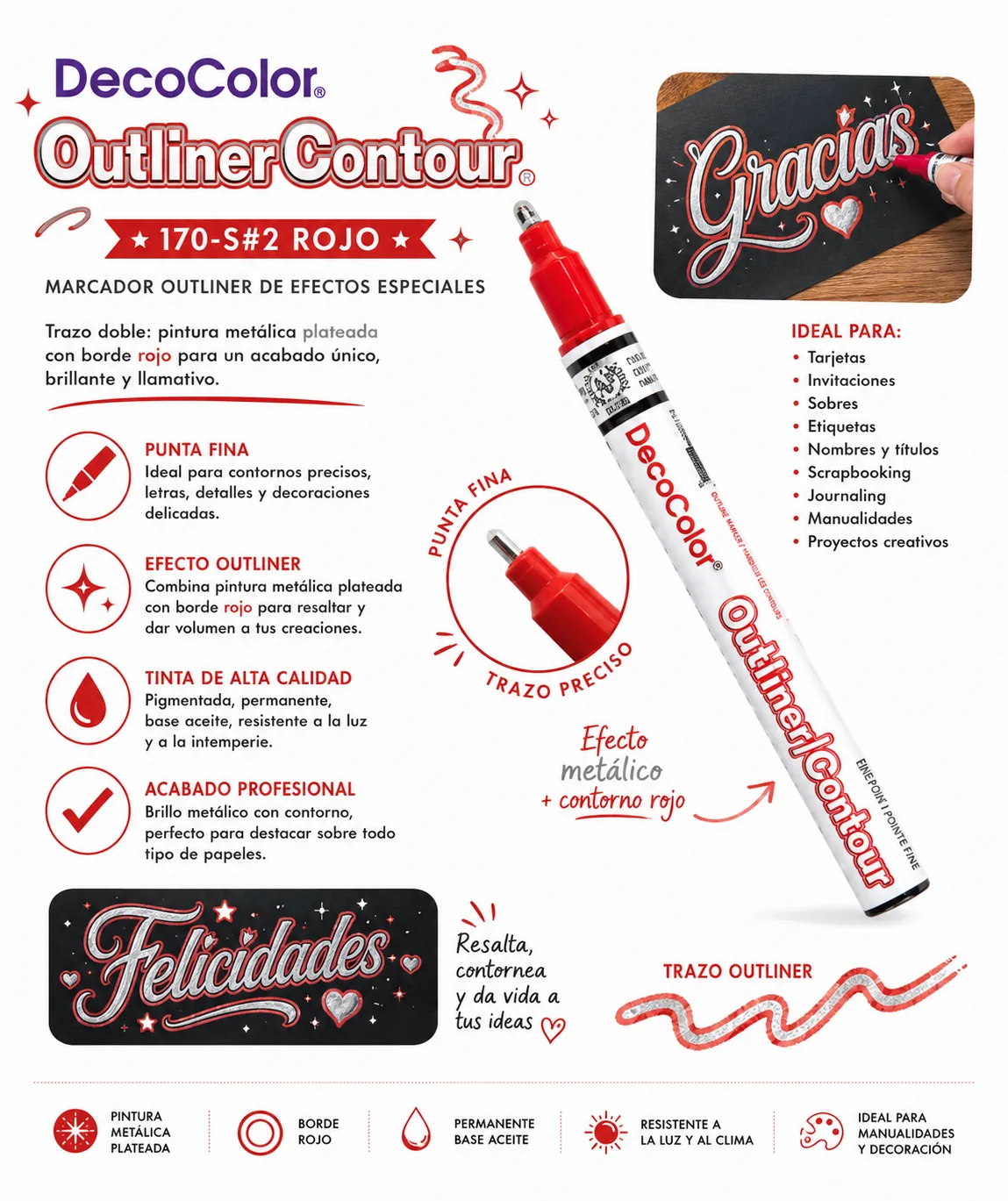 Marcador DecoColor Outliner Rojo