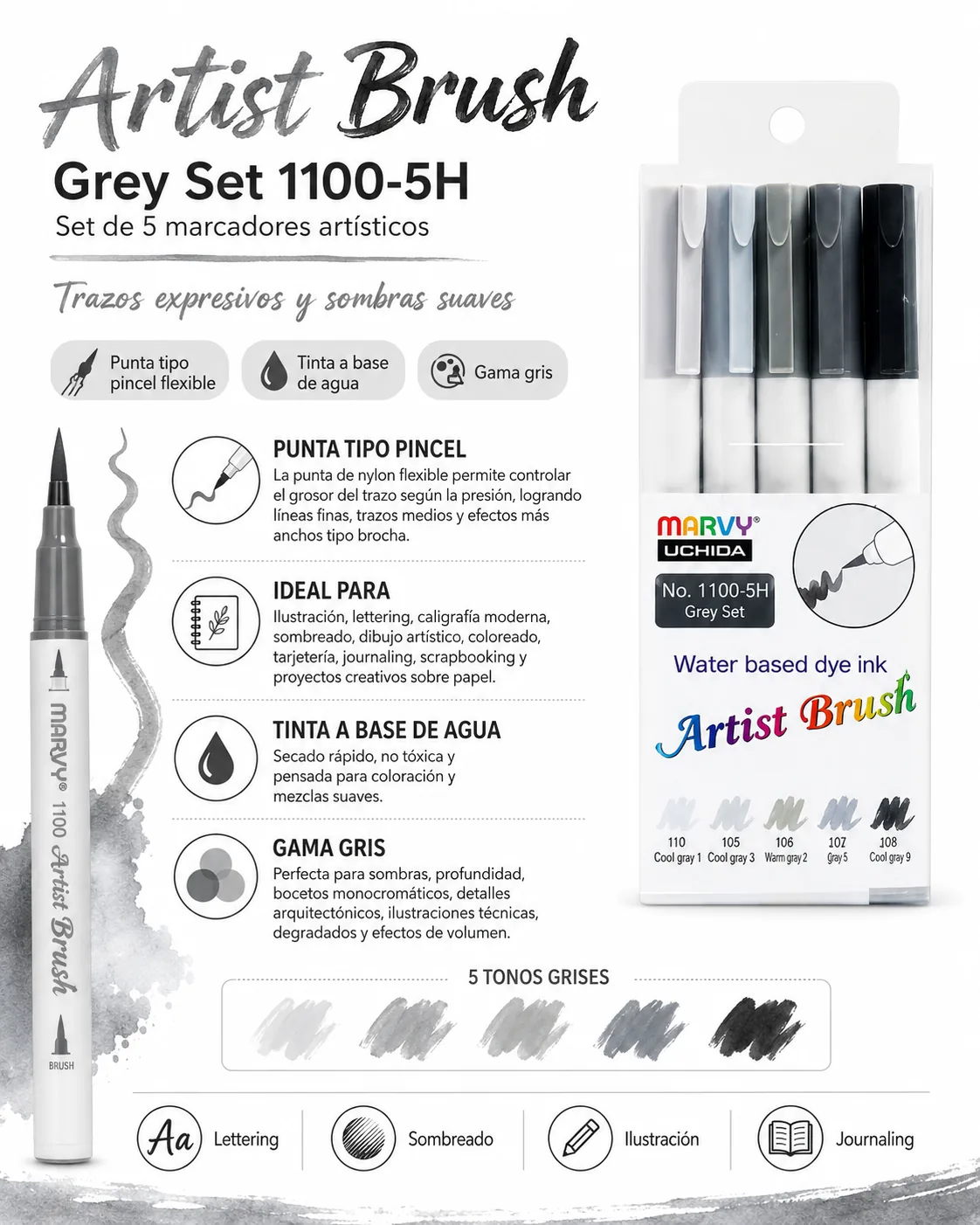 Set Brush Gris 5 Unidades