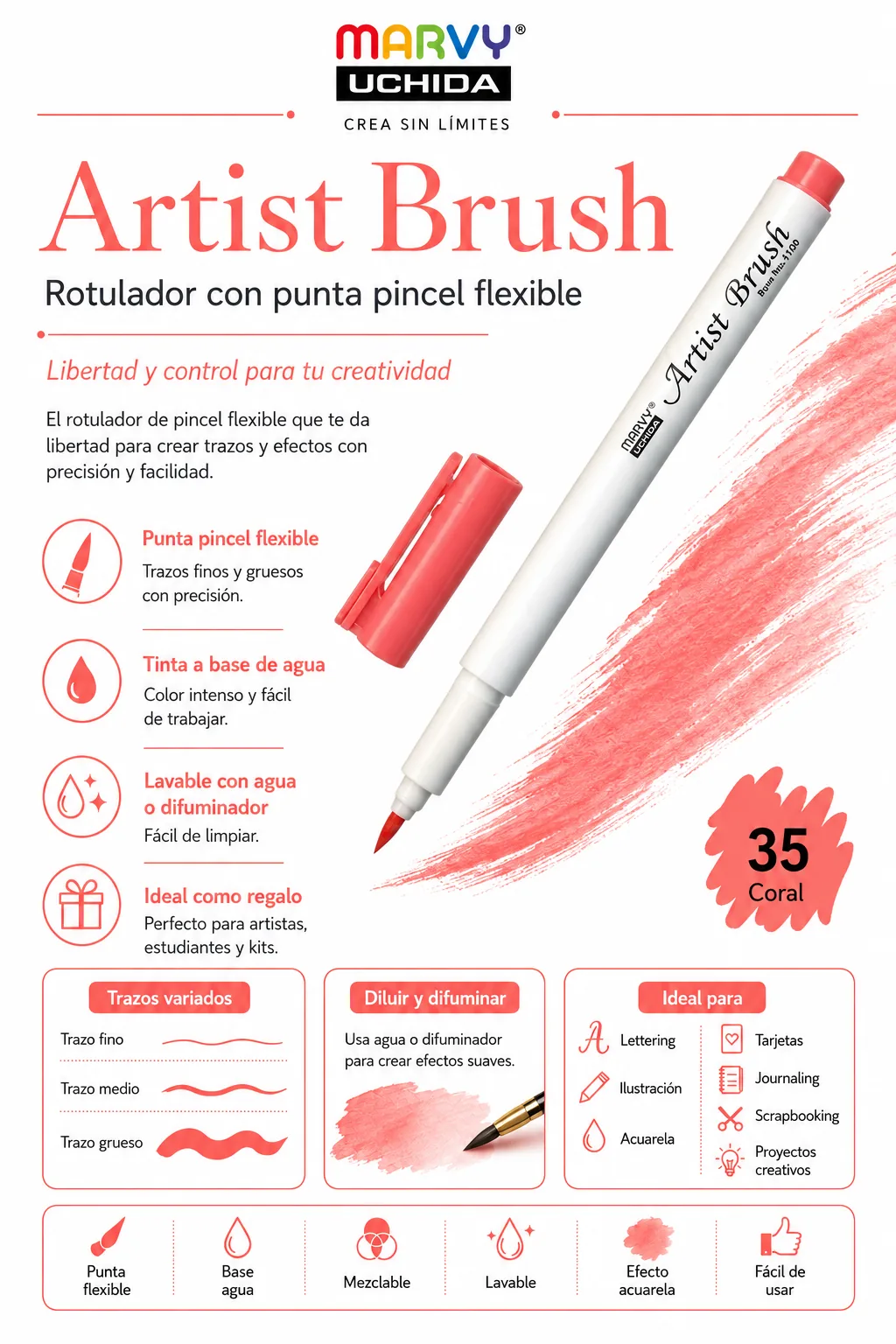 Marvy Artist Brush 35 Coral