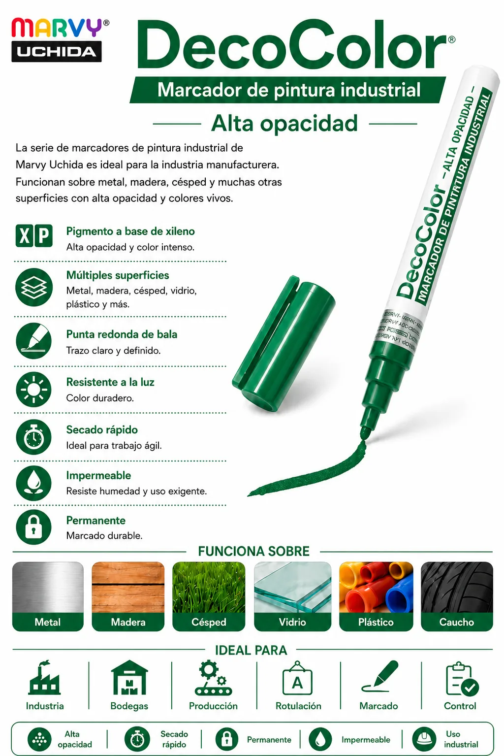 Marcador Industrial 728 Verde