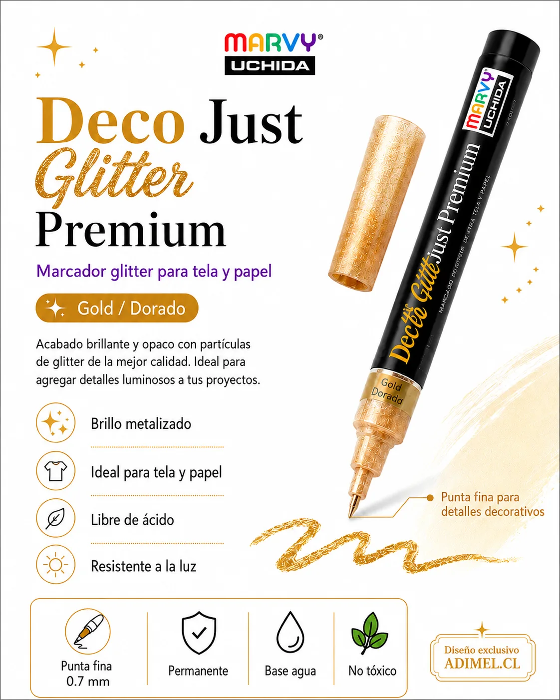 Marcador Tela Glitter Dorado